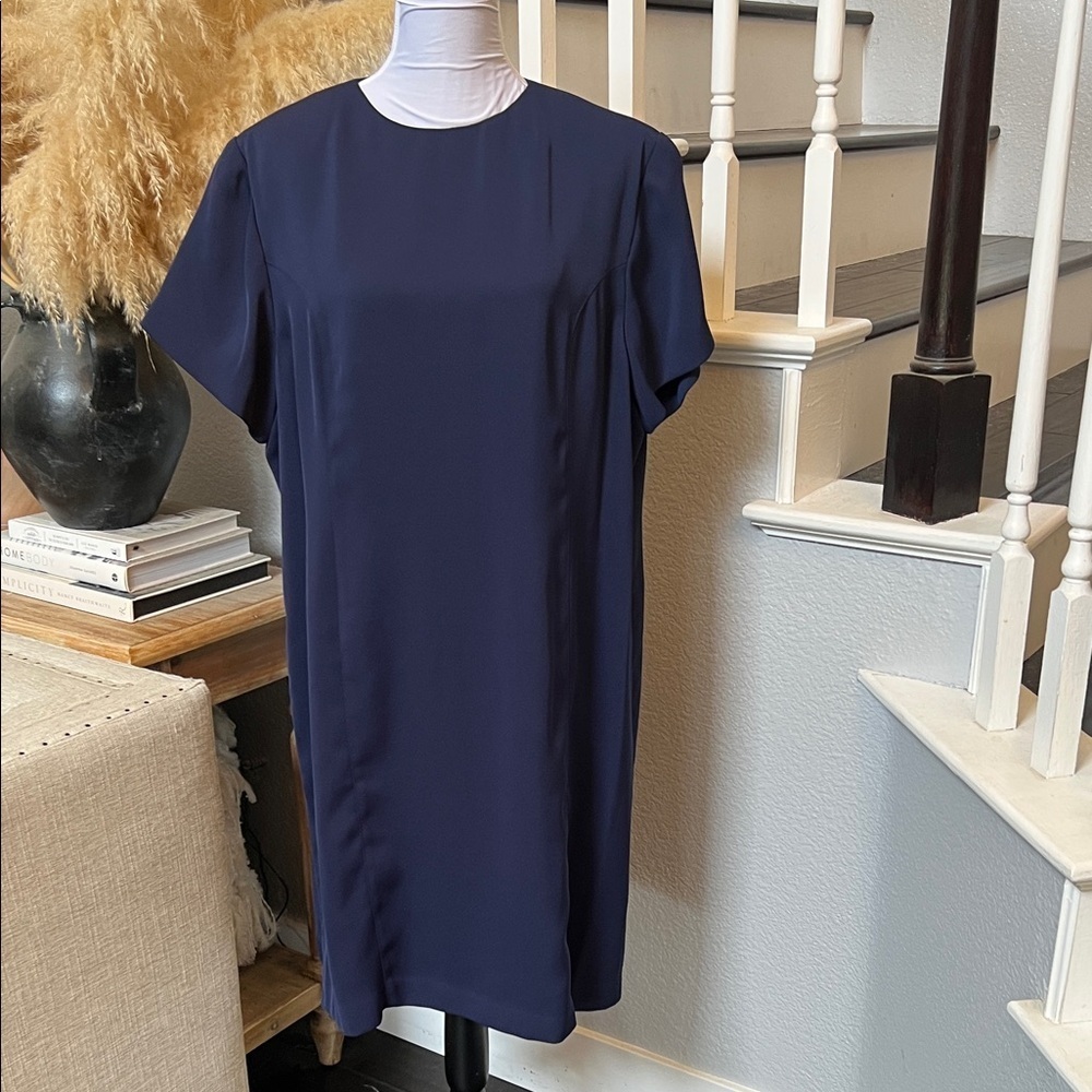 Terry Lewis Vintage Classic Luxury Ribbed Elegant Navy Blue Dress Size 1X